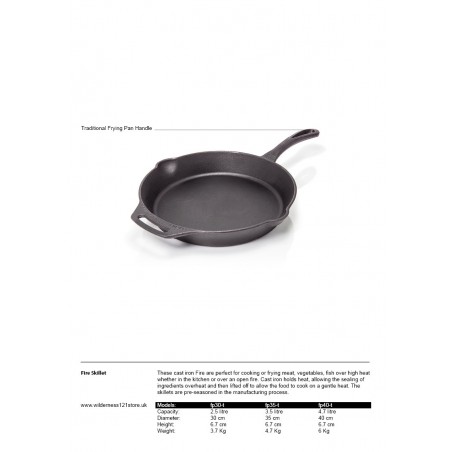 Petromax Cast Iron Skillet FP with traditional frying pan handle fact sheet