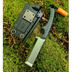 Outdoor element flicker feather with sheath showing sharpener