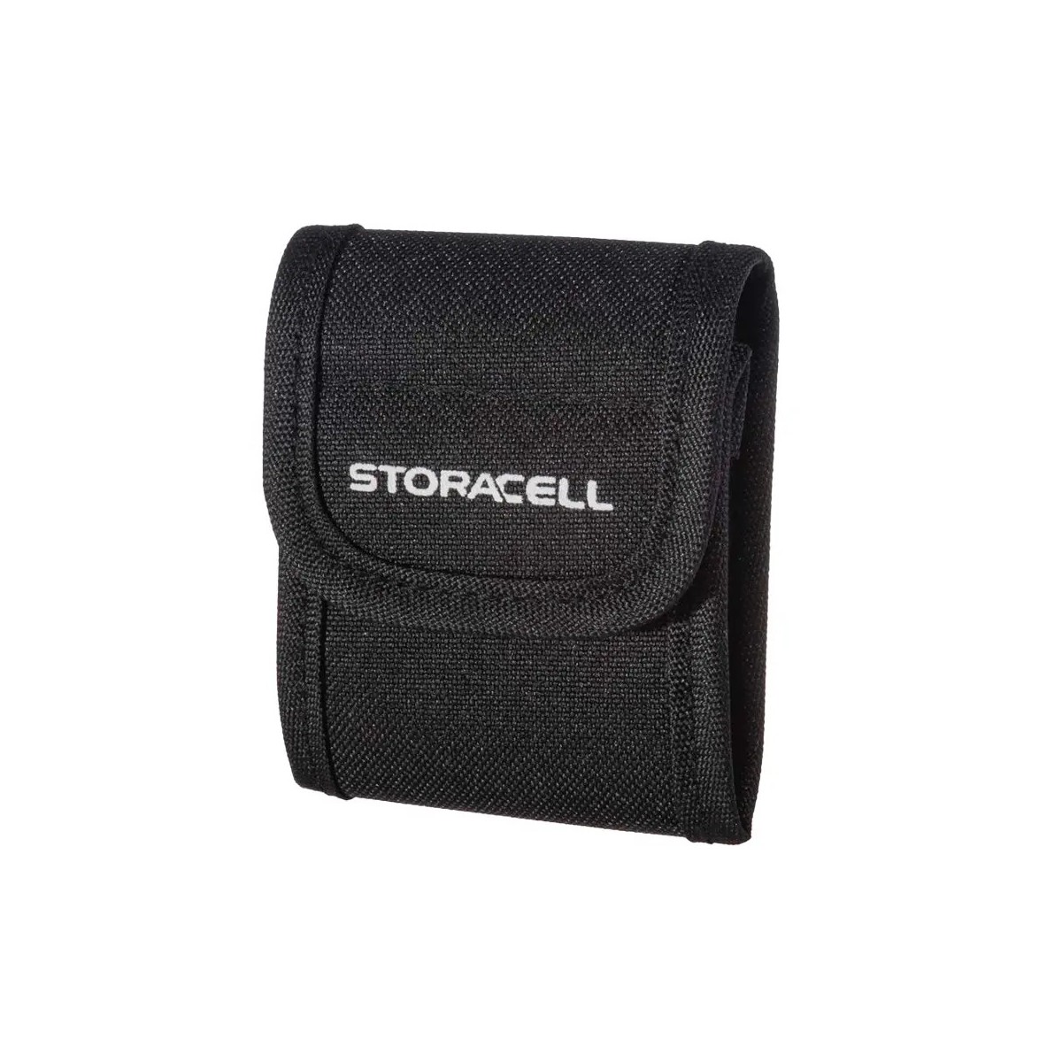 Storacell Powerpax Pouch view of open pouch showing Velcro closure and  containing a Storacell Slimline AA battery caddy
