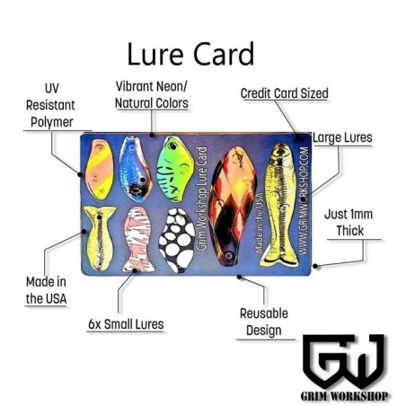 Grim Workshop - Fishing Lure Card - Fishing Credit Card sized Tool with Ultralight Lure Set lightweight reusable
