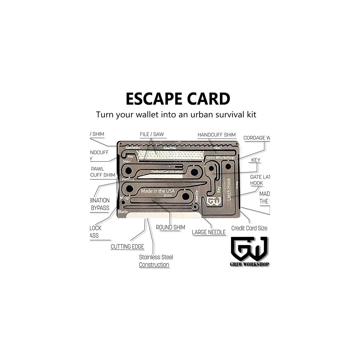 Grim Worksho Escape and Evasion Kit Compact Lock Bypass Tools Escape and Evasion Card